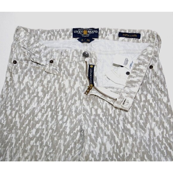 LUCKY BRAND Sophia Capri tan, beige & gray camo pattern woman's ankle jeans 6/28 - Picture 2 of 6